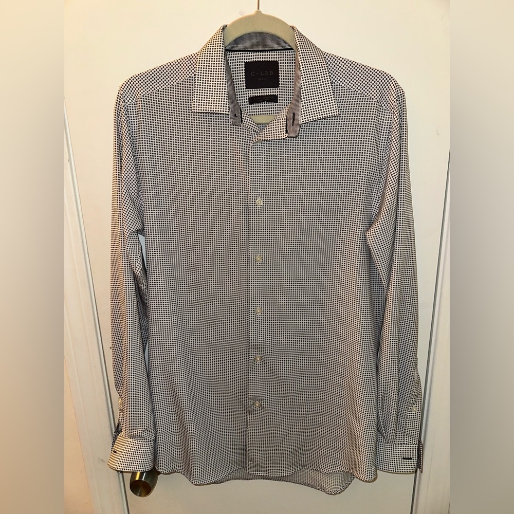 C-LAB NYC Men's Black and White Checkered Button Down Dress Shirt